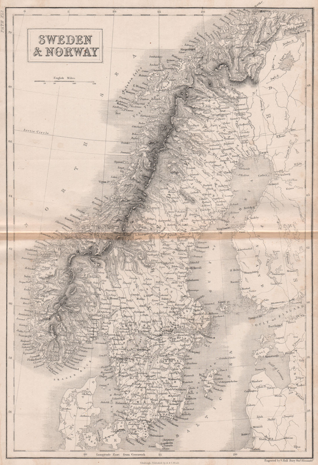 Sweden & Norway. Scandinavia. Railways. BRITANNICA 1860 old antique map chart